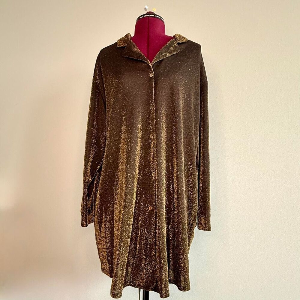 Gold Metalic Lilac + London Long Sleeve Button Up Shirt Dress with Pockets